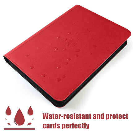 Card Binder 9 Pocket with Zipper, 648 Pockets Trading Card Holder Book, Premium PU Cover Zip Folder Binder, Side Loading Carrying Case Binder Album for TCG, MTG, Sports Cards, Game Cards (Red)