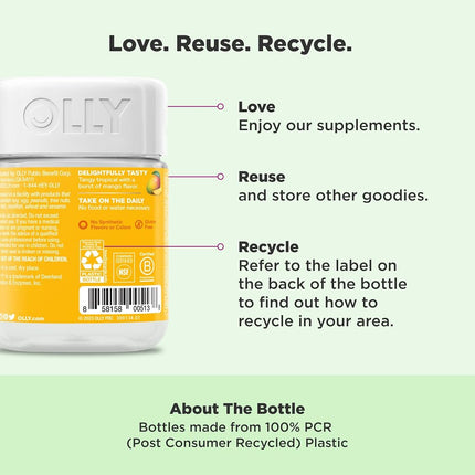 OLLY Probiotic Gummy, 25 Day Supply (50 Gummies), Tropical Mango, Probiotics, Live Cultures, Chewable Supplement