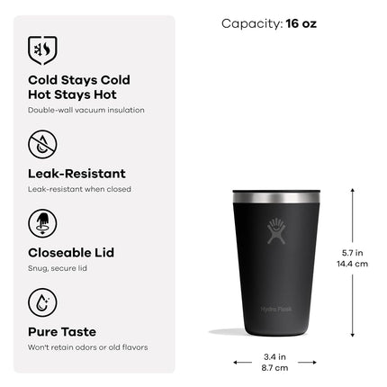 Hydro Flask All Around Tumbler Press-in Lid, Insulated Travel Mug, Stainless Steel Coffee Cup 16 Oz Popstar Pink