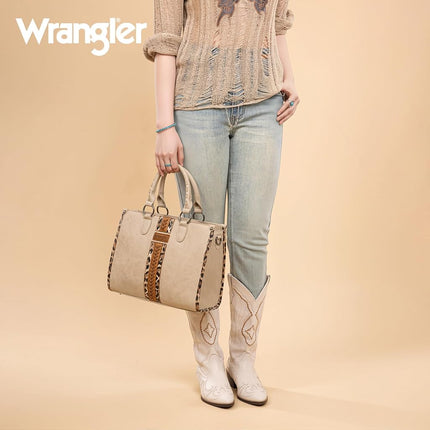 Wrangler Women's Leopard Print Woven Shoulder Purse, Small Indian Khaki With Guitar Strap, One Size
