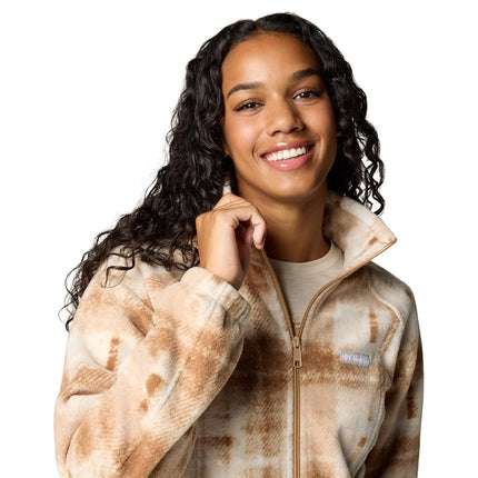 Columbia Women's Benton Springs Printed Full Zip, Camel Brown Omblur, 1x