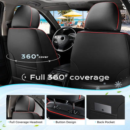 Coverado Housses de Siège de Voiture Sièges Avant, Housses de Siège Avant Étanche en Cuir Nappa, Coussins de Siège de Voiture Respirants d'Été Ajustement Universel pour la Plupart des Voitures SUV Camions (Avant, Noir)