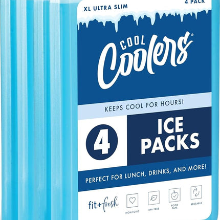 Fit & Fresh XL Cool Coolers - Paquete de 4 bolsas de hielo delgadas extragrandes azules para fiambrera, 4 unidades (paquete de 1)