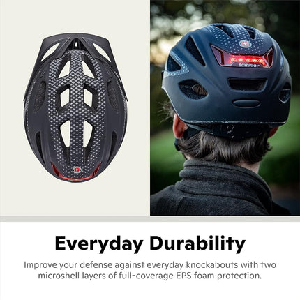 Casque de vélo adulte Schwinn Beam LED, conception réfléchissante pour la sécurité à vélo, coque légère, ajustement par molette, 58-61 cm, noir mat