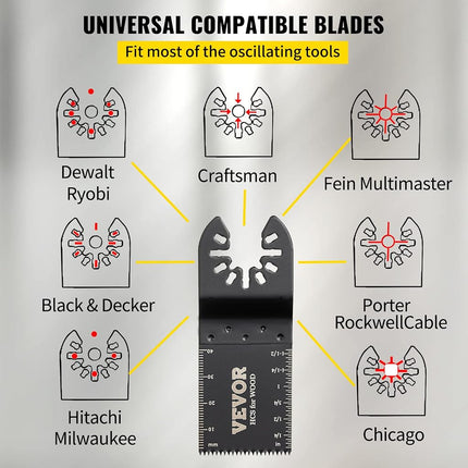 VEVOR 100PCS Oscillating Saw Blades, Quick Release Multitool Blades Kit, HCS Tool Blades for Wood Plastic, Compatible with Dewalt Dremel Fein Worx Bosch Makita Milwaukee