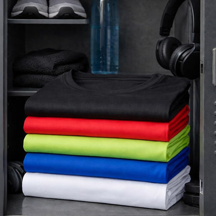 Liberty Imports 5 Pack Men’s Active Quick Dry Crew Neck T Shirts | Athletic Running Gym Workout Short Sleeve Tee Tops Bulk, White/Red/Lime/Blue/Black, Medium
