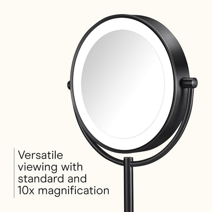 Conair Lighted Makeup Mirror, Double-Sided LED Vanity Mirror with 1X/10X Magnification, 3 Light Settings, 3 Modes, 360� Rotation, Matte Black Finish