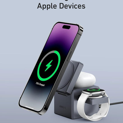 Anker 3-in-1 Cube, 15W Max Fast Charging Foldable Wireless Charger (30W USB-C Charger Included)