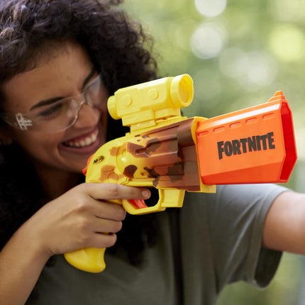 Nerf Fortnite Peely Launcher Set of 2 - Includes 4-Dart SR-Ripe Launcher with Hammer, Micro Peely Launcher and 10 Official Elite Darts