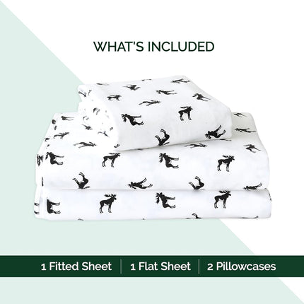 Elegant Comfort Ultra Soft 4-Piece 100% Turkish Cotton Flannel Sheet Set - Holiday Christmas Flannel Sheets, Warm and Cozy Premium Quality, Deep Pocket Fitted Sheet- Twin XL, Black Elk