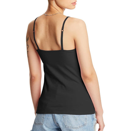 Hanes Women's Stretch Cotton Cami with Built-in Shelf Bra Shirt, Black, Large