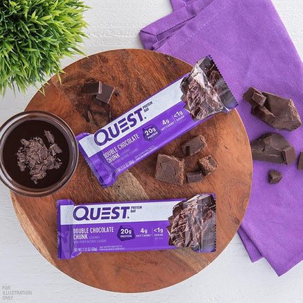 Quest Nutrition Double Chocolate Chunk Protein Bar, High Protein, High Fibre, Low Sugar, Keto Friendly, 20g Protein, 1g Sugar, 12ct