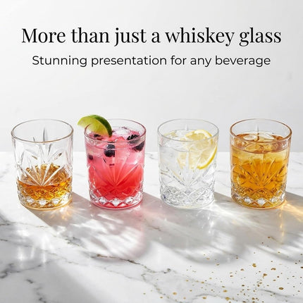 Godinger Old Fashioned Whiskey Glasses, Drinking Glasses for Scotch, Cocktails, Water, Juice - Set of 4