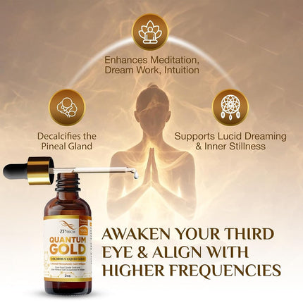 Quantum Gold | Liquid Ormus Monoatomic 24K Gold Supplement Drops for Pineal Gland Activation, Lucid Dreaming & Higher Energy Alignment | 2oz.
