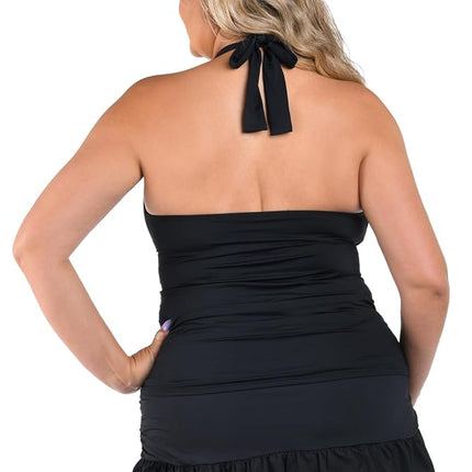 La Blanca Women's Island Goddess Halter Tankini Swimsuit Top, Black, 18 Plus