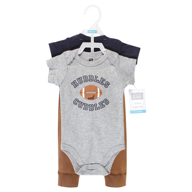 Hudson Baby Unisex Cotton Bodysuit and Pant Set, Football Huddles Short-sleeve, 9-12 Months
