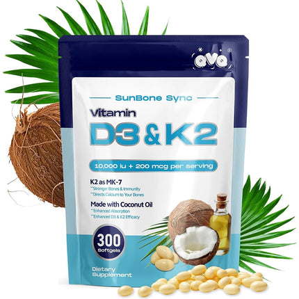 300 Pcs 2 in 1 Vitamin D3 10000 iu Plus K2 (MK-7) 