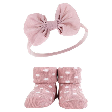 Hudson Baby Girl's Headband and Socks Giftset, Blush Taupe, One Size