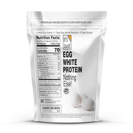 It's Just! - Poudre de protéine de blanc d'œuf, protéines de blanc d'œuf séché, ingrédient pour meringue, sans OGM, fermes américaines (non aromatisé, 567 g)