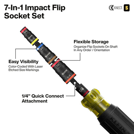 Klein Tools 65301KNECT Impact Socket Set, KNECT (S) 23-Piece SAE Pass-Through and Flip Socket Tool Set, Impact Driver Adapter, MODbox Tool Organization