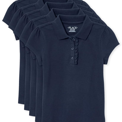 Polo de piqué con volantes de manga corta para niña de The Children's Place, paquete de 5 unidades, Tidal, L (10/12)