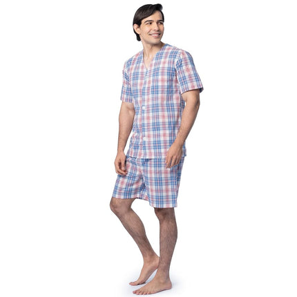 Fruit of the Loom Men's Broadcloth Short Sleeve Pajama Set, Medium Blue, 3X
