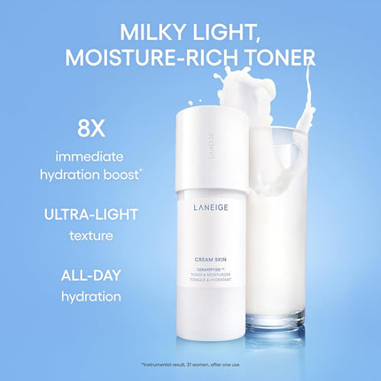 LANEIGE Cream Skin Cerapeptide™ Toner & Moisturizer: Lightweight Refillable Korean Milky Toner with Ceramide & Peptide for Hydration, Firming, & Barrier Support 320ml