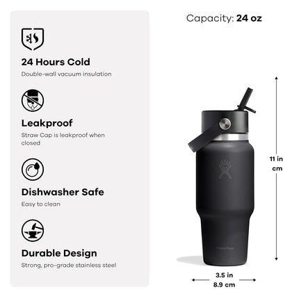 Hydro Flask Travel Water Bottle - Insulated Stainless Steel - Wide Straw Lid, Non Spill, Leakproof in 24 Oz Cloud Pink