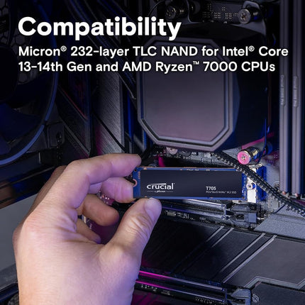 Crucial T705 2TB SSD PCIe Gen5 NVMe M.2, Up to 14,500MB/s, Microsoft DirectStorage, PCIe 4.0 Backwards Compatible, Internal Solid State Drive - CT2000T705SSD3