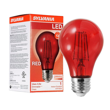 Ampoule LED à filament de verre rouge A19 Sylvania, équivalent 40W, 4,5W efficace, à intensité variable, culot moyen E26 - Lot de 1 (40300)