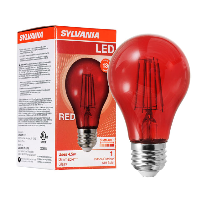 Sylvania LED Red Glass Filament A19 Light Bulb, 40