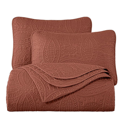 Chezmoi Collection Austin Queen Bedspread Set 3-Piece Pinsonic Quilted Oversized Bedspread Coverlet Set, Queen, Terracotta