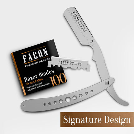 1 Seller - Facon Professional Straight Edge Barber Razor/Rasoirs/Rasoi - Salon Quality Cut Throat Shavette - Japanese Stainless Steel - NEW 2017 Model Limited Edition - Includes 5 DE Razor Blades.