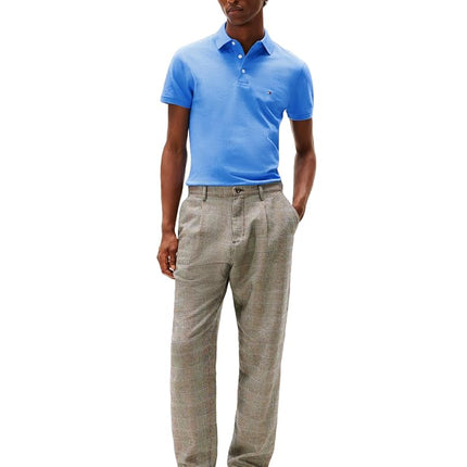 Tommy Hilfiger Men's Short Sleeve Polo Shirts in Slim Fit with Stretch and Organic Pique Cotton, Blue Spell, XS