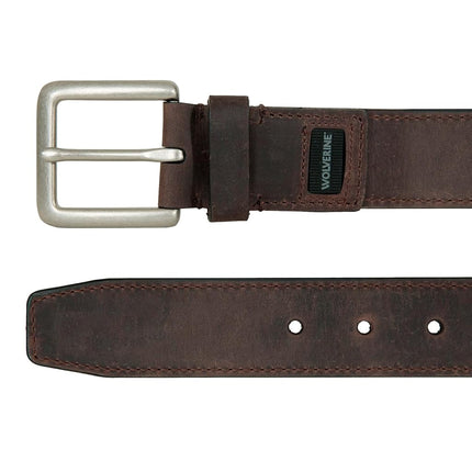 Wolverine Men's Full Grain Leather Work Belt | Workwear | Heavy Duty | Utility | Rugged | Durable | Metal Buckle, Rugged Patch - Brown, 97cm