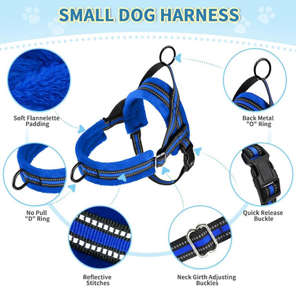 Lukovee Dog Leashes for Small Dogs, Lightweight Soft Small Dog Harness Neck & Chest Adjustable, Reflective Harness Anti-Twis Puppy Harness Vest Harness (Meduim, Blue)
