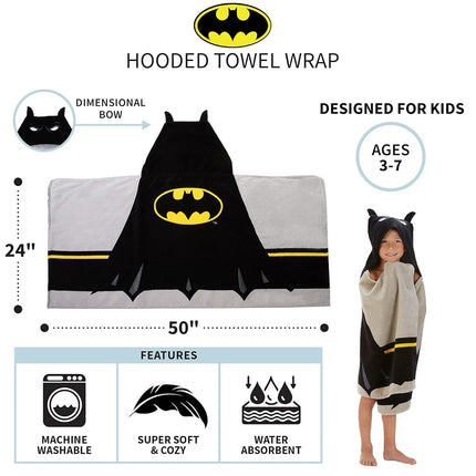 Franco Batman Kids Bath/Pool/Beach Super Soft Cotton Terry Hooded Towel Wrap, 24" x 50"