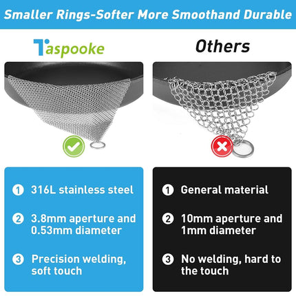 Cast Iron Scrubber, 316L Stainless Steel Fine Mesh Scraper, Upgraded 3.8mm Chainmail Scrubber, for Pre-Seasoned Pot Dutch Oven Waffle Maker Cast Iron Skillet Pan Glass Container (18''x18'')