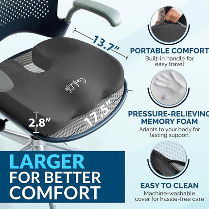 ComfiLife Doctor Recommended Seat Cushion - Premium Gel & Memory Foam Office Chair, Car Seat, Lifting Cushion - Chair Cushions for Back & Sciatica Relief - Seat Cushions for Office & Desk (Charcoal)