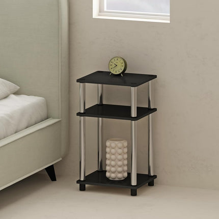 Furinno JUST Night Stand Set of 2, 3-Tier Turn-N-Tube Nightstand, Toolless Bedside Tables, End Table, Side Table with Open Storage for Bedroom, Living Room, Americano/Stainless Steel