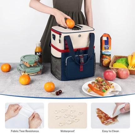 Maelstrom Lunch Box for Women, 20L Insulated Lunch Bag Men, Leakproof Double Deck Cooler Bag, Soft Lunch Cooler with Quick Access Flip-Top Lid for Work, Beach,Travel, Camping