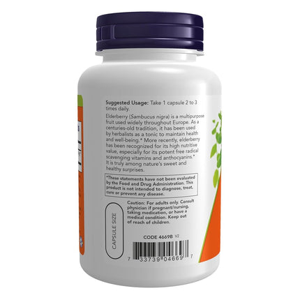 NOW Supplements, Elderberry (Sambucus nigra)500 mg, 10:1 Concentrate, 120 Veg Capsules