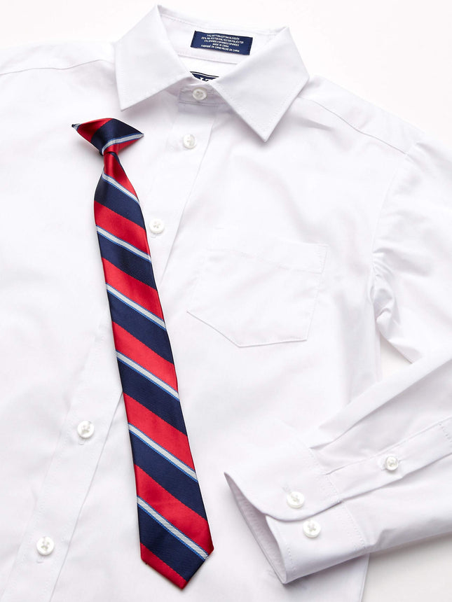 IZOD Boys' Long Sleeve Dress Shirt with Tie, Dress White, 8