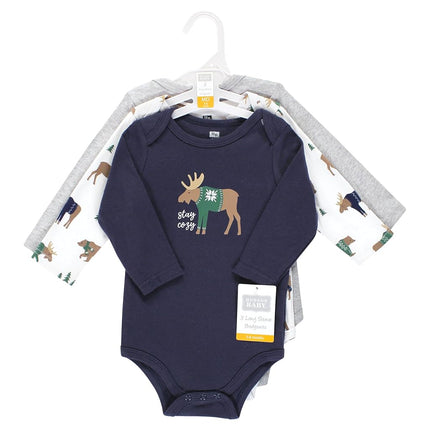 Hudson Baby Lot de bodies à manches longues en coton pour bébé unisexe, motif élan et ours, 9-12 mois, motif élan et ours, 9-12 mois