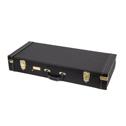 Étui en bois rectangulaire Crossrock pour mandolines de style A, avec compartiment pour accessoires, loquets en acier inoxydable, pieds en métal - Noir (CRW620MABK-R)