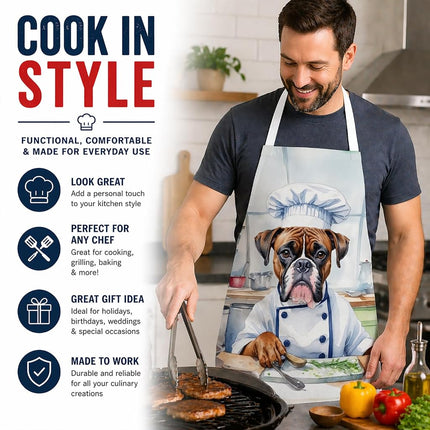 Caroline's Treasures Boxer The Chef Apron Cooking Kitchen Server Baking Crafts Gardening for Adult Women Men, Unisex, Large, Multicolor
