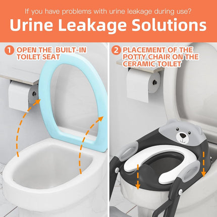 Toddler Toilet Seat and Step Upgrade More Stable Safer 2 in 1 Kids Toilet Seat with Ladder Foldable Baby Potty Training Anti-Slip Pad Step Stool, Splash Guard, Adjustable for Kids to Independently