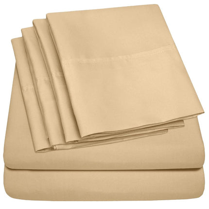 Sweet Home Collection 2 taies d'oreiller supplémentaires/Parure de draps 6 pièces en microfibre brossée 1500 fils/pouce carré, poches profondes, RV Short Queen, Camel