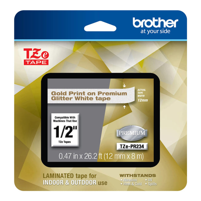 Brother P-Touch TZe-PR234 Gold Print on Premium Gl