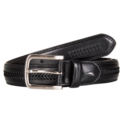 Nautica Mens Double Stitch Dress Leather Belt for Suits and Pants, Leather Laced - Black, 44"